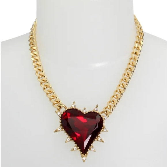 Betsey Johnson Large Faux Red Stone Spikey Heart Pendant Necklace - Picture 4 of 4